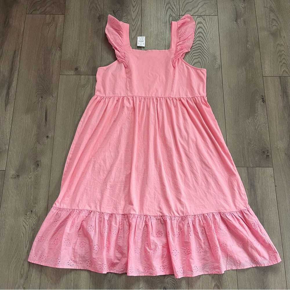 NWT J.Crew Women’s 2X Pink Eyelet Ruffle Midi Dress
